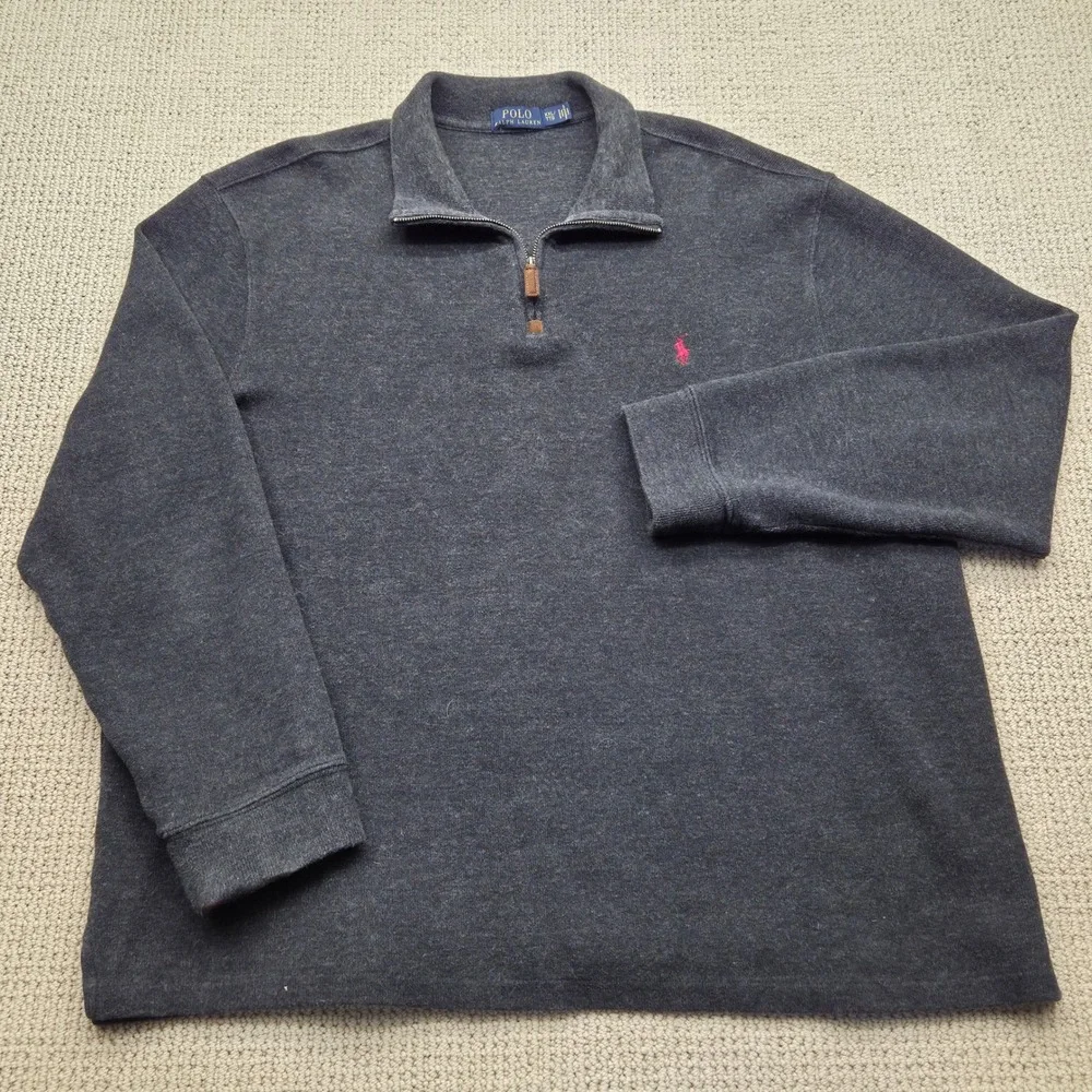 Polo Ralph Lauren Pullover Quarter Zip Sweatshirt Charcoal Grey Mens‎ XXL